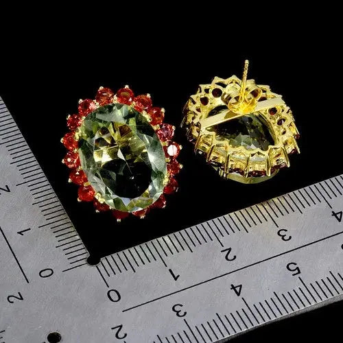 925 Sterling Silver Earrings Oval Green Amethyst 18x13mm Rhodolite Gemstone ABC Jewelery