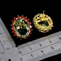 925 Sterling Silver Earrings Oval Green Amethyst 18x13mm Rhodolite Gemstone ABC Jewelery