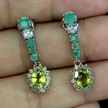 925 Sterling Silver Earrings Oval Peridot 7x5mm Emerald Natural Gemstone Jewelry ABC Jewelery
