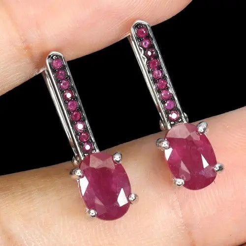 925 Sterling Silver Earrings Oval Ruby 7x5mm Ruby Diamond Cut Gemstone Jewelry ABC Jewelery