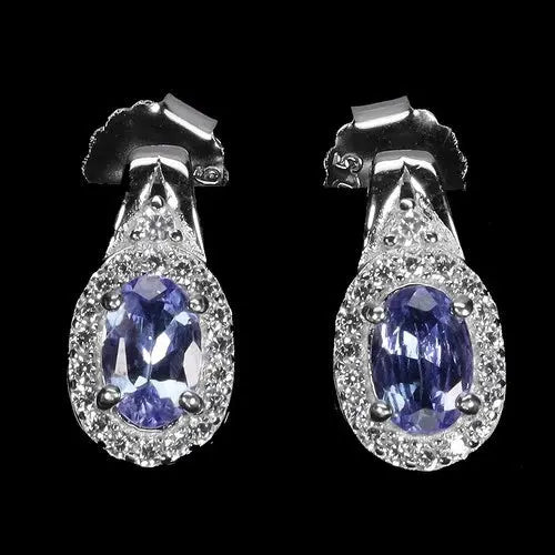 925 Sterling Silver Earrings Oval Tanzanite 6x4mm Natural Gemstone Jewelry ABC Jewelery