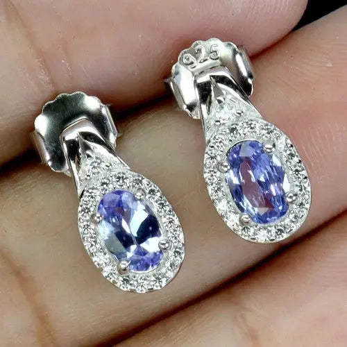 925 Sterling Silver Earrings Oval Tanzanite 6x4mm Natural Gemstone Jewelry ABC Jewelery
