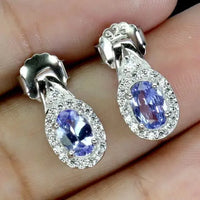 925 Sterling Silver Earrings Oval Tanzanite 6x4mm Natural Gemstone Jewelry ABC Jewelery