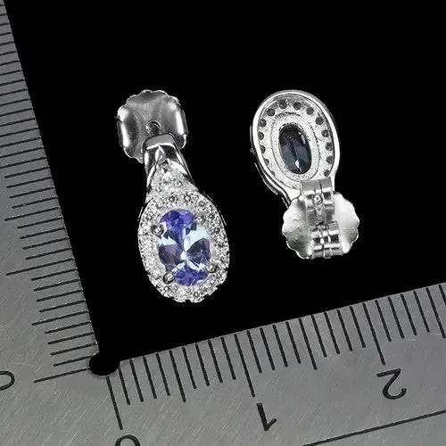 925 Sterling Silver Earrings Oval Tanzanite 6x4mm Natural Gemstone Jewelry ABC Jewelery