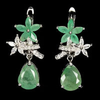 925 Sterling Silver Earrings Pear Emerald 9x7mm Natural Gemstone Jewelry ABC Jewelery