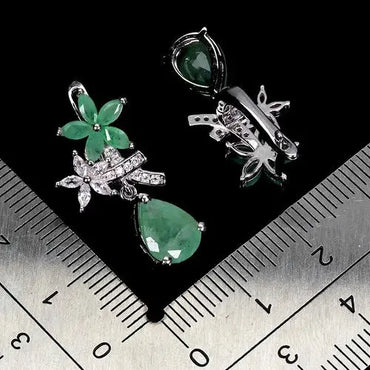925 Sterling Silver Earrings Pear Emerald 9x7mm Natural Gemstone Jewelry ABC Jewelery