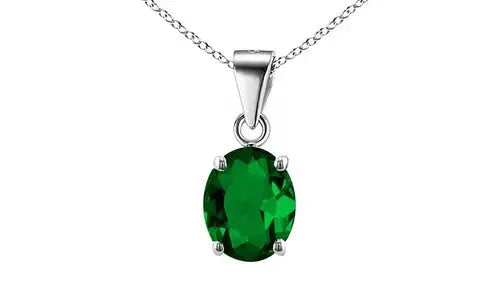 925 Sterling Silver Emerald Oval Cut Pendant Necklace and Earring Set For Women ABC Jewelery
