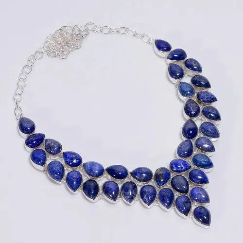 925 Sterling Silver Lapis Lazuli Gemstone Handmade Jewelry Necklace Size-18" ABC Jewelery