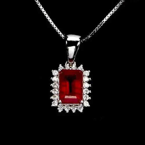 925 Sterling Silver Necklace Octagon Ruby 7x5mm Natural Gemstone Jewelry 18in ABC Jewelery