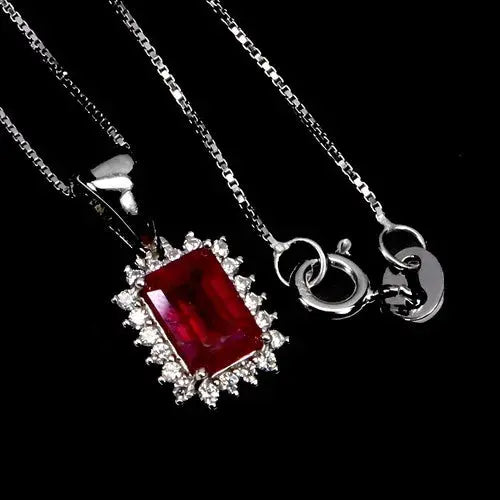 925 Sterling Silver Necklace Octagon Ruby 7x5mm Natural Gemstone Jewelry 18in ABC Jewelery