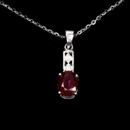 925 Sterling Silver Necklace Oval Ruby 8x6mm Natural Gemstone Jewelry 18inches ABC Jewelery