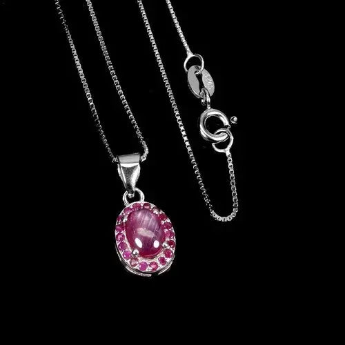925 Sterling Silver Necklace Oval Star Ruby 6x4mm Ruby Diamond Cut Gemstone 18in ABC Jewelery