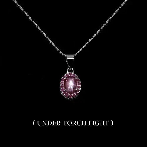 925 Sterling Silver Necklace Oval Star Ruby 6x4mm Ruby Diamond Cut Gemstone 18in ABC Jewelery