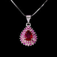 925 Sterling Silver Necklace Pear Ruby 7x5mm Natural Gemstone Jewelry 18inches ABC Jewelery