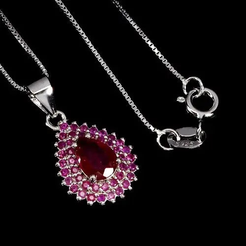 925 Sterling Silver Necklace Pear Ruby 7x5mm Natural Gemstone Jewelry 18inches ABC Jewelery