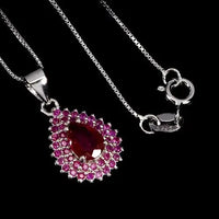 925 Sterling Silver Necklace Pear Ruby 7x5mm Natural Gemstone Jewelry 18inches ABC Jewelery