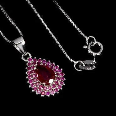 925 Sterling Silver Necklace Pear Ruby 7x5mm Natural Gemstone Jewelry 18inches ABC Jewelery
