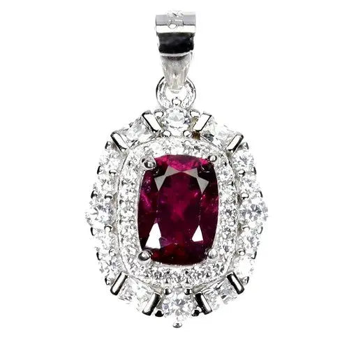 925 Sterling Silver Pendant Antique Mozambique Garnet 7x5mm Gemstone Jewelry ABC Jewelery