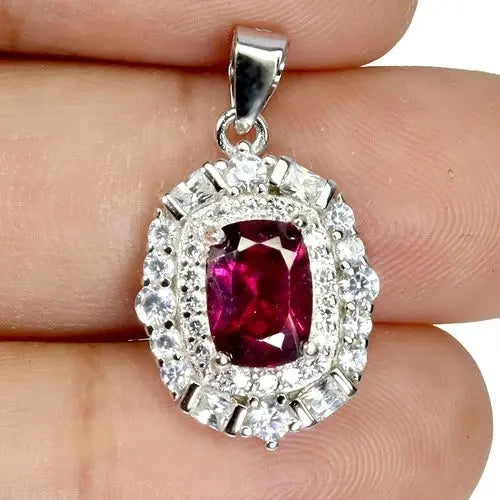 925 Sterling Silver Pendant Antique Mozambique Garnet 7x5mm Gemstone Jewelry ABC Jewelery