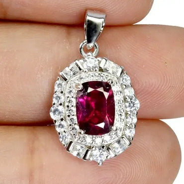 925 Sterling Silver Pendant Antique Mozambique Garnet 7x5mm Gemstone Jewelry ABC Jewelery