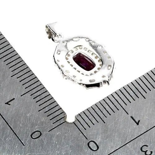 925 Sterling Silver Pendant Antique Mozambique Garnet 7x5mm Gemstone Jewelry ABC Jewelery