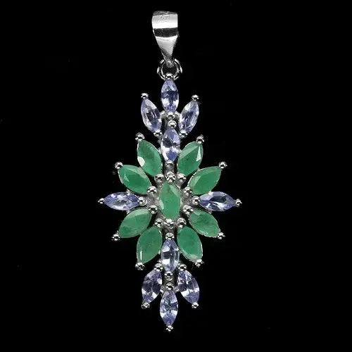 925 Sterling Silver Pendant Marquise Emerald Tanzanite Natural Gemstone Jewelry ABC Jewelery