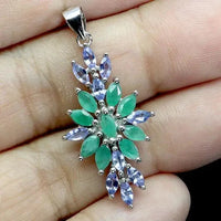 925 Sterling Silver Pendant Marquise Emerald Tanzanite Natural Gemstone Jewelry ABC Jewelery