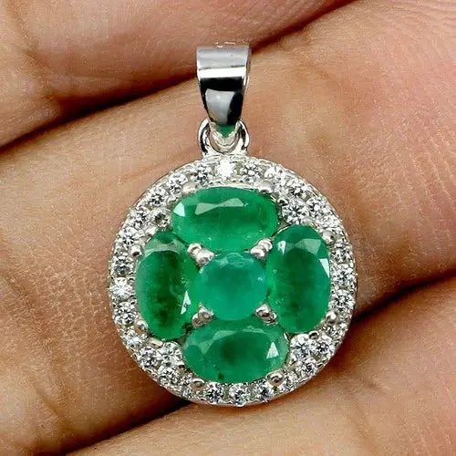 925 Sterling Silver Pendant Oval Emerald 5x3mm Natural Gemstone Jewelry ABC Jewelery