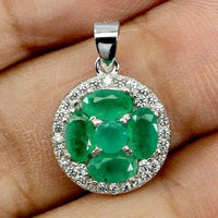 925 Sterling Silver Pendant Oval Emerald 5x3mm Natural Gemstone Jewelry ABC Jewelery