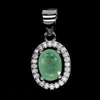 925 Sterling Silver Pendant Oval Emerald 7x5mm Natural Gemstone Jewelry ABC Jewelery