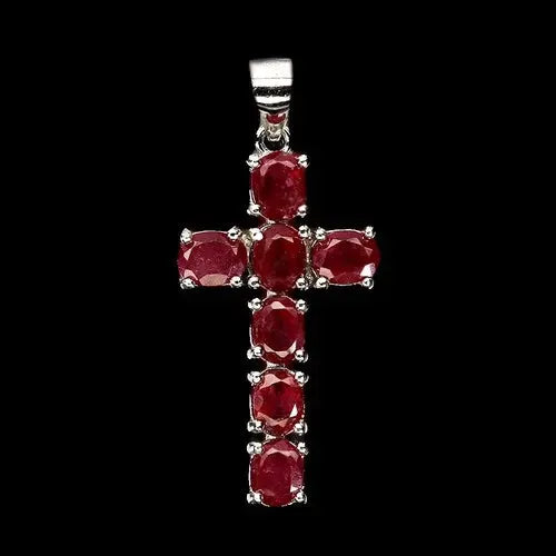 925 Sterling Silver Pendant Oval Ruby 5x4mm Cross Natural Gemstone Jewelry ABC Jewelery