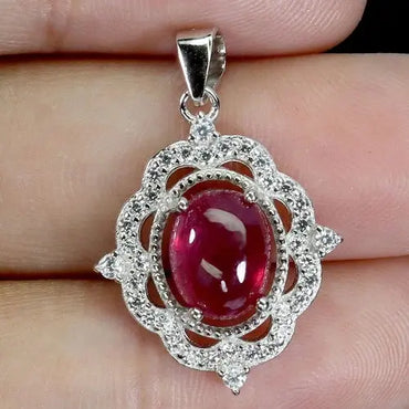 925 Sterling Silver Pendant Oval Ruby 8x6mm Natural Gemstone Jewelry ABC Jewelery