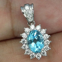 925 Sterling Silver Pendant Oval Swiss Blue Topaz 7x5mm Natural Gemstone Jewelry ABC Jewelery