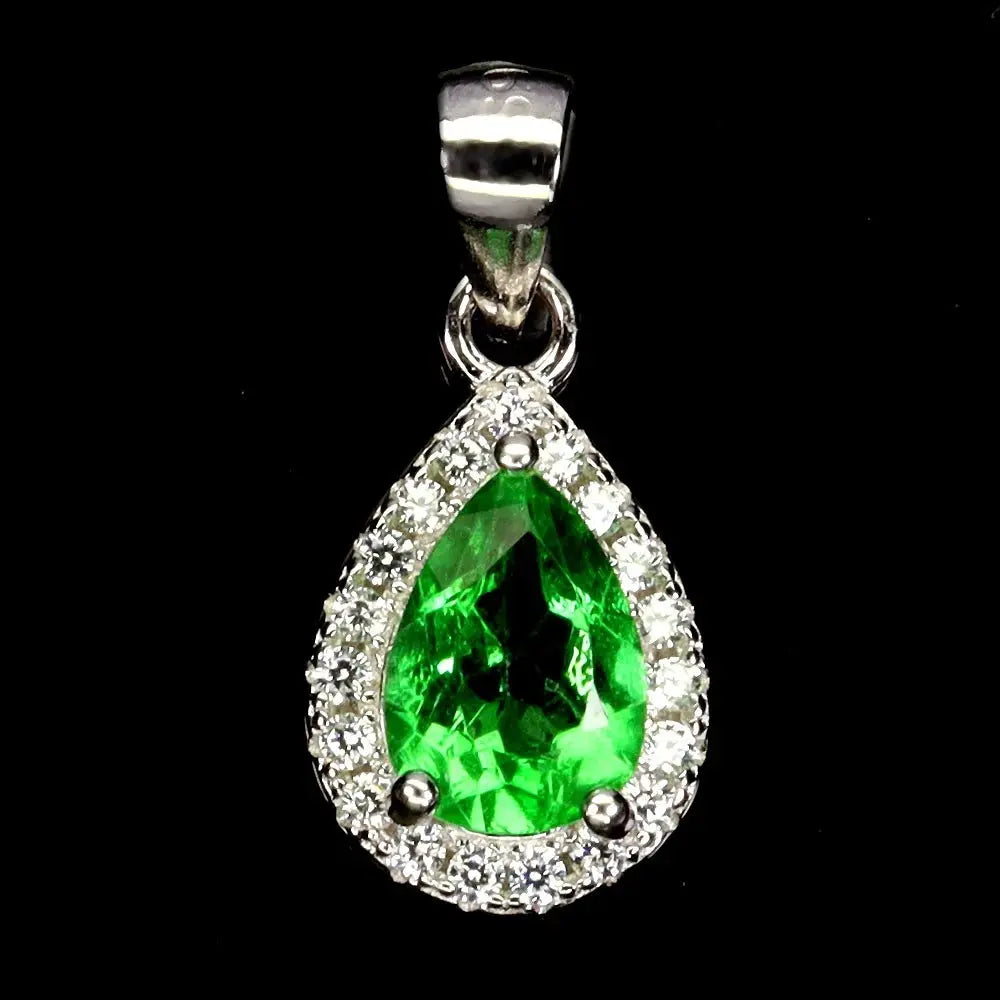925 Sterling Silver Pendant Pear Green Topaz 7x5mm Natural Gemstone Jewelry ABC Jewelery