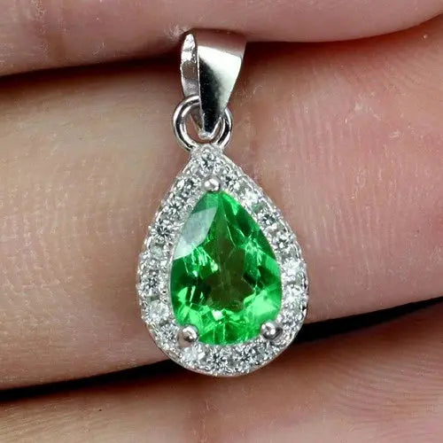 925 Sterling Silver Pendant Pear Green Topaz 7x5mm Natural Gemstone Jewelry ABC Jewelery