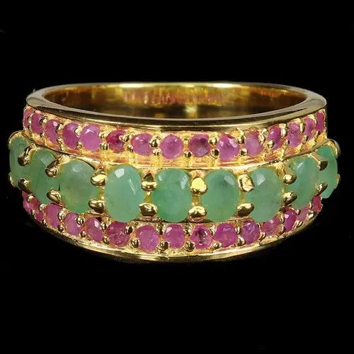 925 Sterling Silver Ring Oval Emerald 4x3mm Ruby Natural Gemstone Jewelry Size 7 ABC Jewelery