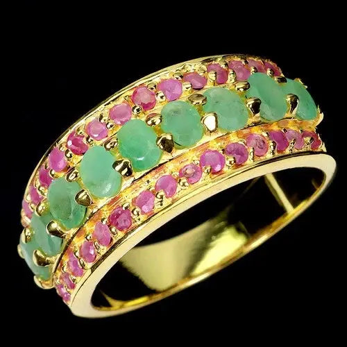 925 Sterling Silver Ring Oval Emerald 4x3mm Ruby Natural Gemstone Jewelry Size 7 ABC Jewelery
