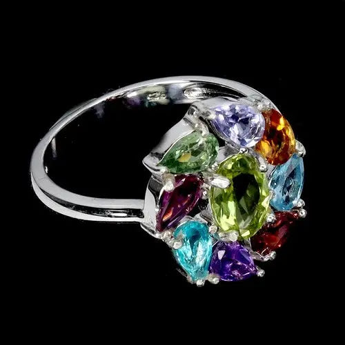 925 Sterling Silver Ring Oval Peridot 7x5mm Citrine Topaz Gemstone Jewelry ABC Jewelery