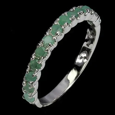 925 Sterling Silver Ring Round Emerald 2.5mm Natural Gemstone Jewelry Size 8 ABC Jewelery
