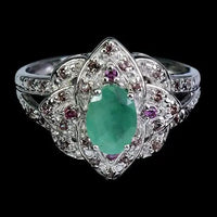 925 Sterling Silver Ring Round Emerald 7x5mm Sapphire Gemstone Jewelry Size 7 ABC Jewelery