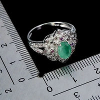 925 Sterling Silver Ring Round Emerald 7x5mm Sapphire Gemstone Jewelry Size 7 ABC Jewelery