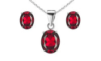 925 Sterling Silver Ruby Oval Cut Pendant Necklace and Earring Set For Women ABC Jewelery