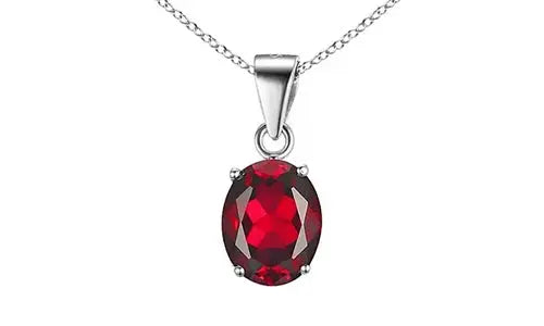 925 Sterling Silver Ruby Oval Cut Pendant Necklace and Earring Set For Women ABC Jewelery