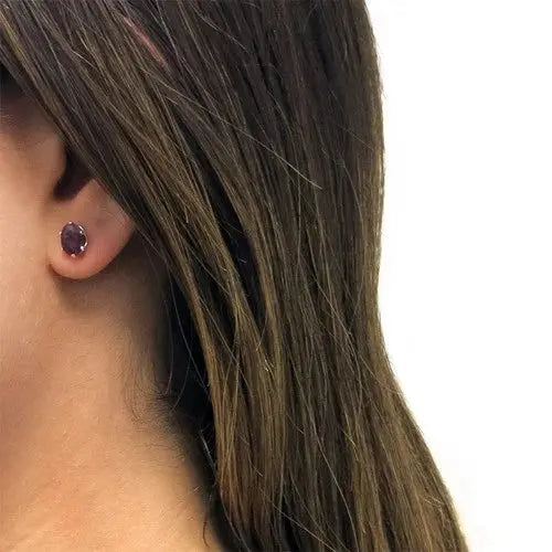 925 Sterling Silver Ruby Oval Cut Pendant Necklace and Earring Set For Women ABC Jewelery