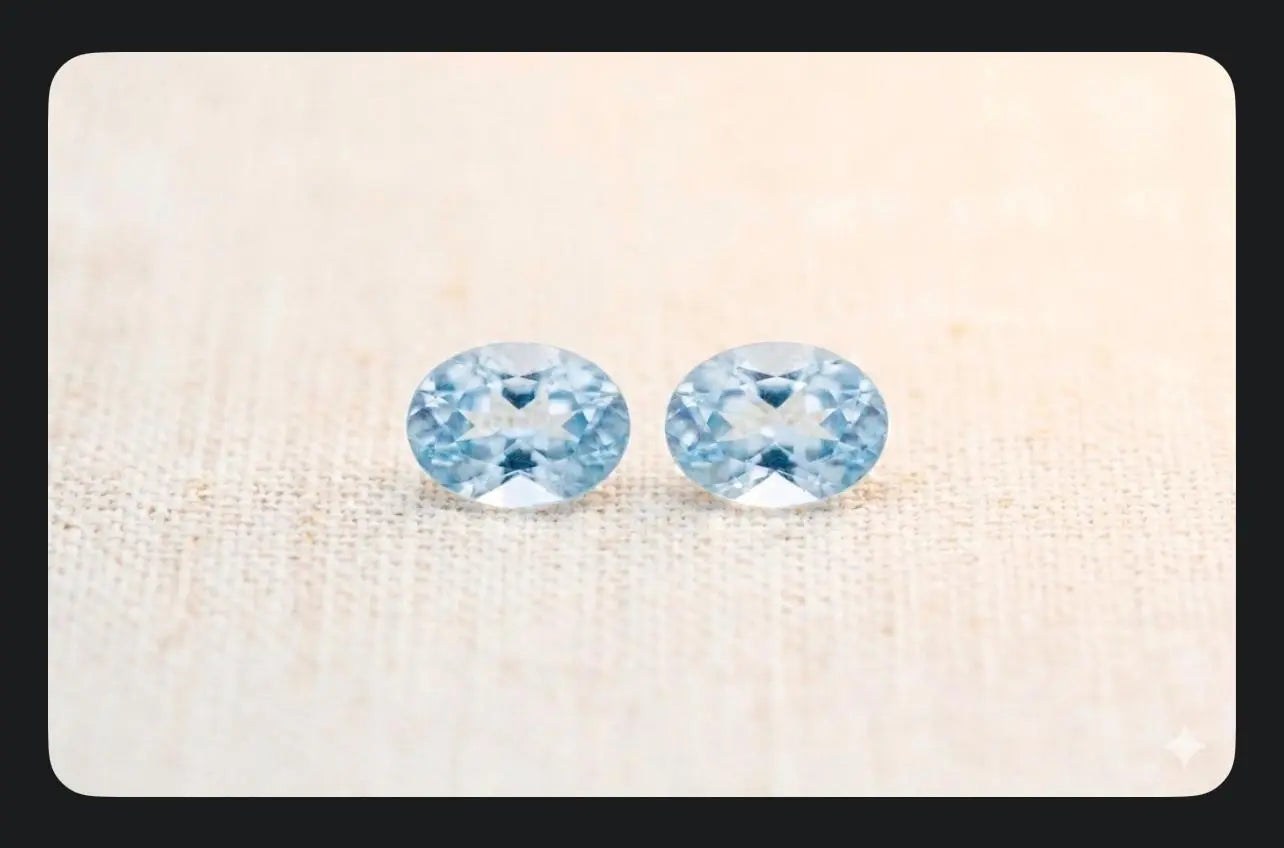 AAA+ Certified 2 Pieces, Aquamarine L.Blue Color Oval Shaped Brazil Gemstone Weight 0.31 Ct. Size 4x3 mm. ABC Jewelries