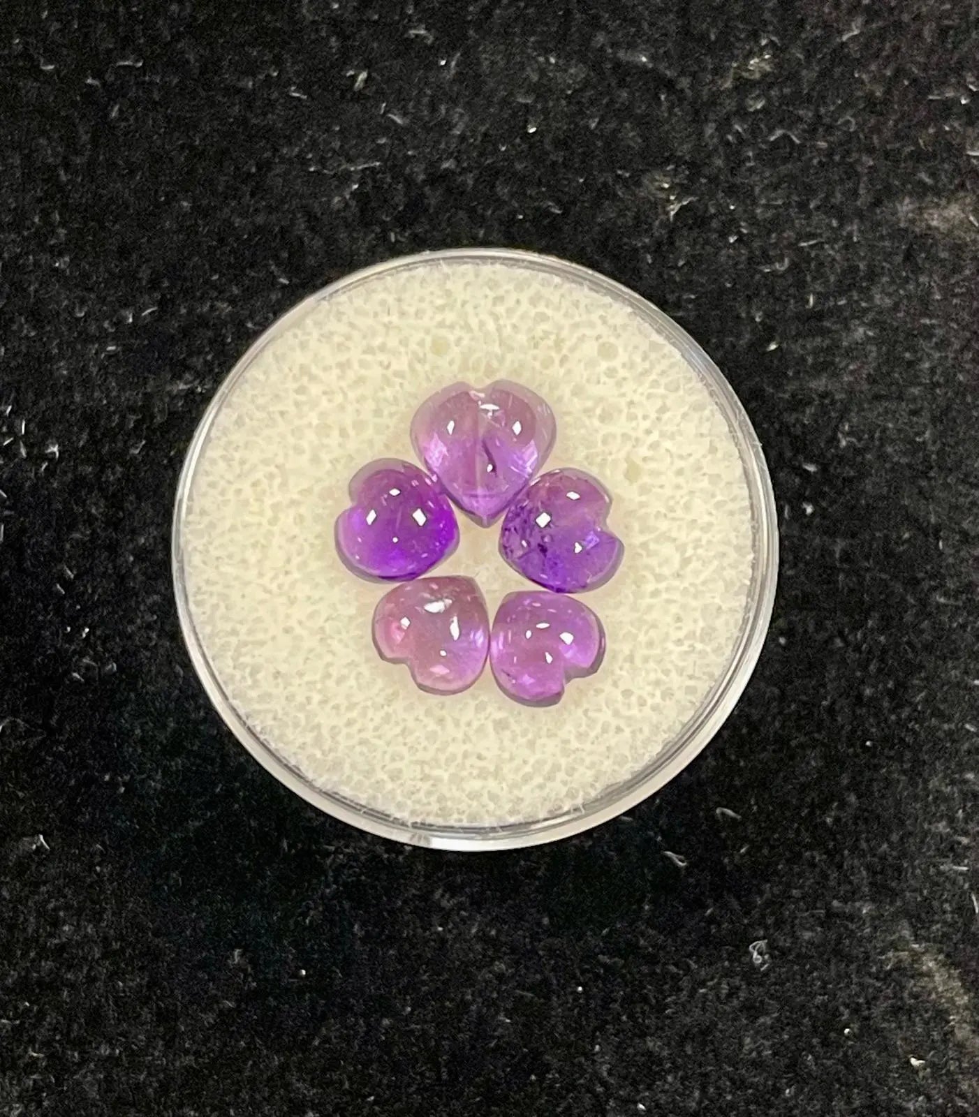 AAA+ Certified 5 Pieces, Purple Amethyst Hearts(Trillion Cab) Shaped Brazil Gemstone Weight 4.50 Ct. Size 7 mm. ABC Jewelries