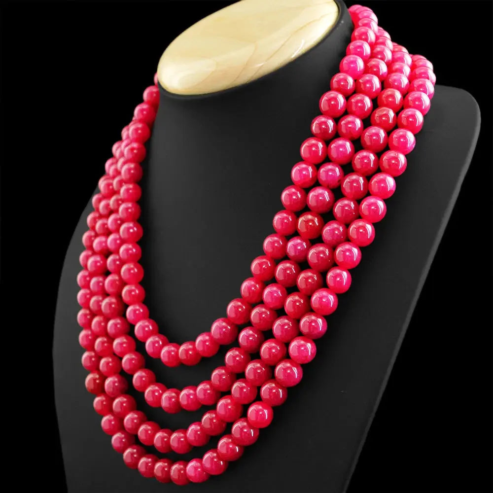 AAA+ Certified Quality 1056.00 CTS ENHANCED RUBY RARE 4 STRAND ROUND SHAPE BEADS NECKLACE (DG) ABC Jewelery