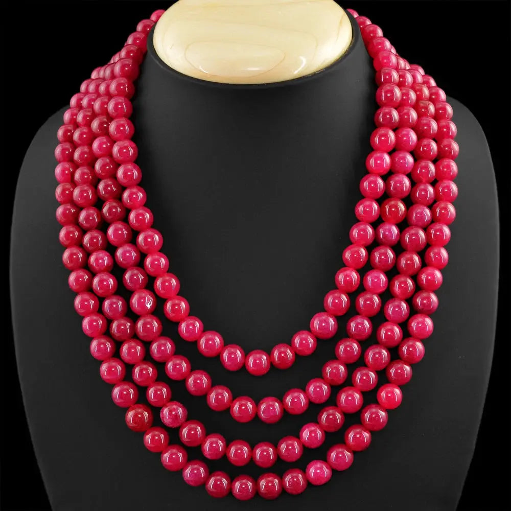 AAA+ Certified Quality 1056.00 CTS ENHANCED RUBY RARE 4 STRAND ROUND SHAPE BEADS NECKLACE (DG) ABC Jewelery