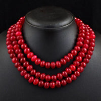 AAA+ Certified Quality 1140 Cts Earth Mined 3 Strand Red Ruby Round Shape Beads Necklace JK 42E384 ABC Jewelery
