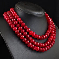 AAA+ Certified Quality 1140 Cts Earth Mined 3 Strand Red Ruby Round Shape Beads Necklace JK 42E384 ABC Jewelery